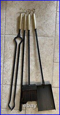 Mid Century Modern Minimalist Brass and Iron Fireplace Tool Set Circa 1950