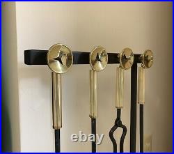 Mid Century Modern Minimalist Brass and Iron Fireplace Tool Set Circa 1950