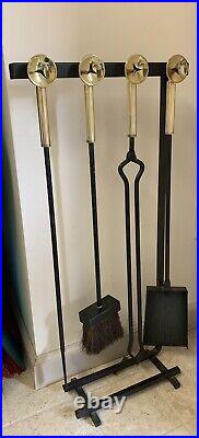 Mid Century Modern Minimalist Brass and Iron Fireplace Tool Set Circa 1950