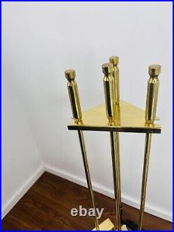 Mid Century Modern Minimalist Fireplace 4 Piece Brass Gold Tool Set 28.5