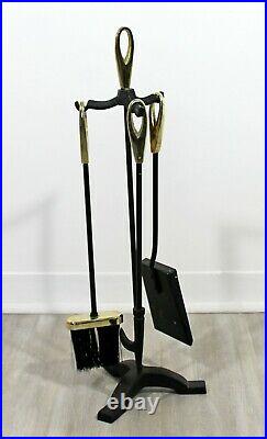 Mid Century Modern Petite Brass Iron Fireplace Tool Set Brush Poker Shovel 1960s