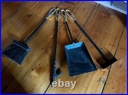 Mid Century Modern Petite Brass Iron Fireplace Tools COMPLETE SET