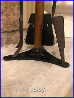 Mid Century Modern Seymour FIREPLACE TOOLS SET poker shovel broom stand Vtg Iron