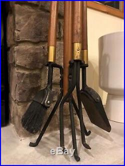 Mid Century Modern Seymour FIREPLACE TOOLS poker shovel broom stand Vtg Iron