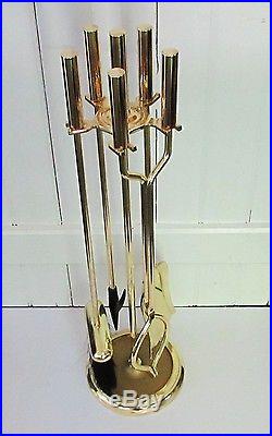 Mid Century Modern Solid Brass Fireplace Tools Set Excellent Quality 5 Pc Set