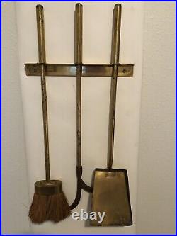 Mid Century Modern Wall Mounted Brass Fireplace Tool Set