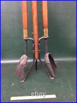 Mid Century Modern Wooden Handle & Iron Fireplace Tool Set Seymour 36 3 Pcs