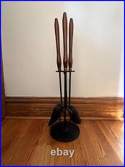 Mid Century Wood & Iron Fireplace Tool Set