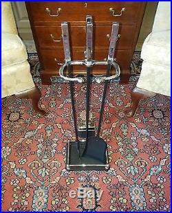 Mid-century Modern / Contemporary Chrome & Metal 4-piece Fireplace Tool Set