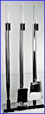 Mid-century Modernist, 4-piece, Chrome Fireplace Tool Set, Lucite Handles