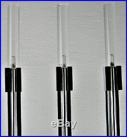 Mid-century Modernist, 4-piece, Chrome Fireplace Tool Set, Lucite Handles