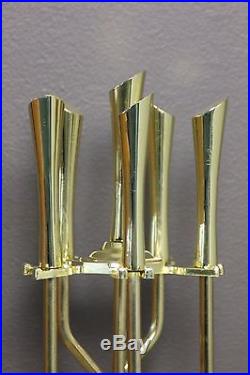 Mid century brass fireplace tool set