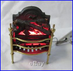 Miniature Dollhouse Brass Fireplace Grate Logs Wood Pail Coals Tool Set Lightup
