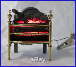 Miniature Dollhouse Brass Fireplace Grate Logs Wood Pail Coals Tool Set Lightup
