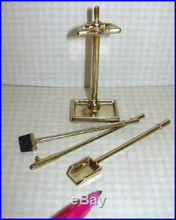 Miniature Shiny Gold Fireplace Tools Set for DOLLHOUSE Miniatures 1/12 Scale