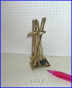 Miniature Shiny Gold Fireplace Tools Set for DOLLHOUSE Miniatures 1/12 Scale