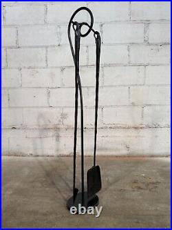 Minimalist Artisan Blacksmith Hand Forged Two Piece Fireplace Tool Set