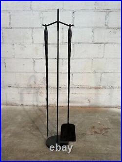 Minimalist Artisan Blacksmith Hand Forged Two Piece Fireplace Tool Set