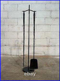 Minimalist Artisan Blacksmith Hand Forged Two Piece Fireplace Tool Set