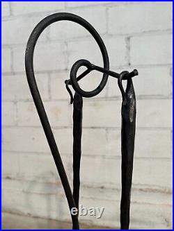 Minimalist Artisan Blacksmith Hand Forged Two Piece Fireplace Tool Set