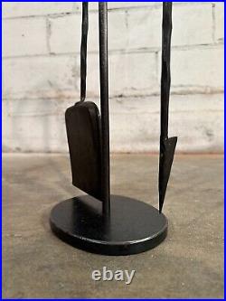 Minimalist Artisan Blacksmith Hand Forged Two Piece Fireplace Tool Set