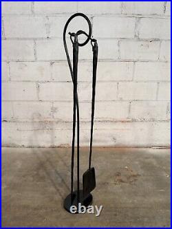 Minimalist Artisan Blacksmith Hand Forged Two Piece Fireplace Tool Set