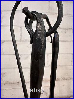 Minimalist Artisan Blacksmith Hand Forged Two Piece Fireplace Tool Set