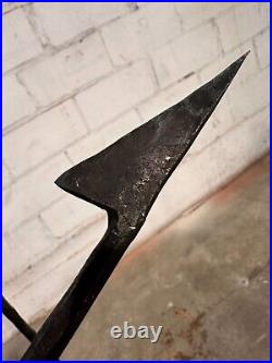 Minimalist Artisan Blacksmith Hand Forged Two Piece Fireplace Tool Set