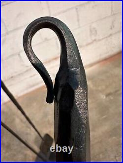 Minimalist Artisan Blacksmith Hand Forged Two Piece Fireplace Tool Set