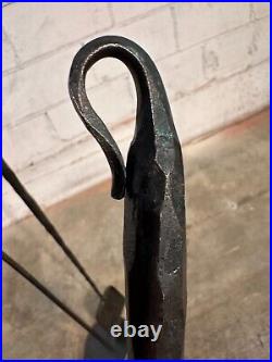 Minimalist Artisan Blacksmith Hand Forged Two Piece Fireplace Tool Set