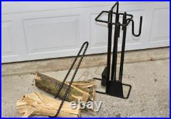 Minimalist iron fireplace tool set by Ann Maes for Mace Line post modern black