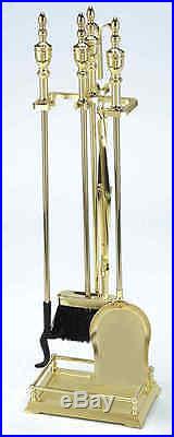 Minuteman International 5 Piece Polished Brass Urn Handle Fireplace Tool Set New