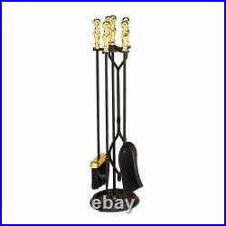 Minuteman International Sutton 5-piece Fireplace Black Polished Brass Tool Set