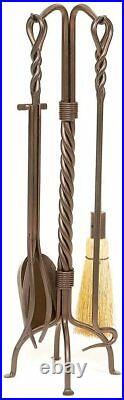 Minuteman Intl. Twisted Rope 5-piece Wrought Iron Fireplace Tool Set, Bronze