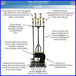Minuteman Oxford 5 pc Fireplace Tool Set Polished Brass and Black