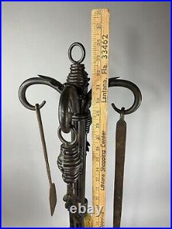 Mix Set Vintage and Not Vintage Heavy 18 Lb Metal Fireplace Tool Set & Stand