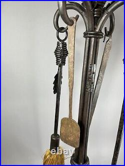 Mix Set Vintage and Not Vintage Heavy 18 Lb Metal Fireplace Tool Set & Stand