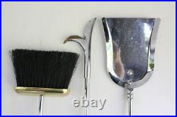 Modern Design Fireplace Tool Set. Polished Chrome & Gold Tone Metal