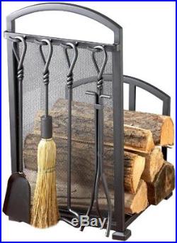 Modern Style Log Rack Firewood Storage Fireplace 5 Tool Set with Shovel Durable