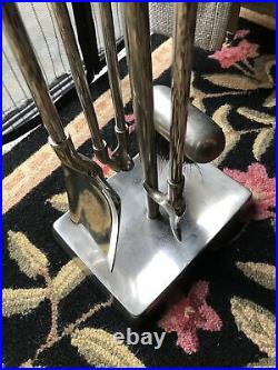 Modernist Caliber Fireplace Tool Set Solid Cast Brass With a Nickle Plating