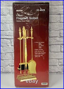 NEW Vintage Sears Classic 5 Piece Fireplace Toolset Polished Brass #32-4523
