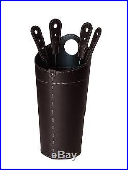 NILAR Fireplace Companion Set with Leather Handles Dark Brown and Tool Set Bag