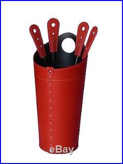 NILAR Fireplace Companion Set with Leather Handles Red and Tool Set Bag Leather