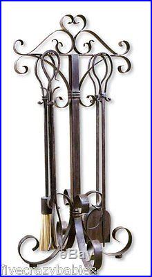 Neiman Marcus OLD WORLD Iron FIREPLACE TOOL SET Scroll Hearth Fire Antiqued