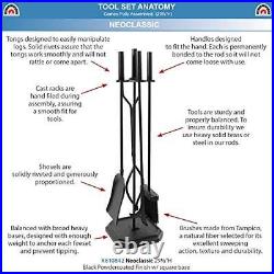 Neoclassic 5piece Fireplace Tool Set Black Square Base