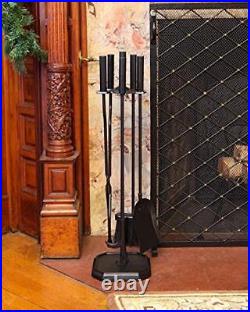 Neoclassic 5piece Fireplace Tool Set Black Square Base