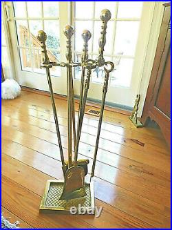 Never Used Va Metalcrafters 5 Piece All Brass Fireplace Tool Set