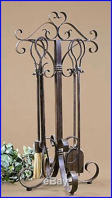 New 36 Cocoa Brown Tan Glaze Hand Forged Metal Decorative Fireplace Tools