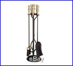 New 4-Piece Antique Brass/Black Sturdy and Properly Balanced Fireplace Tool Set