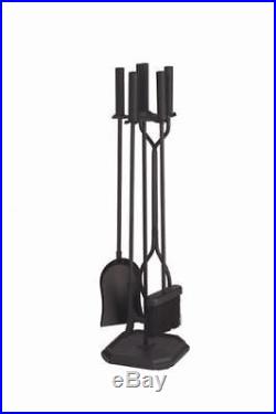 New 5 pc Iron Fireplace Tool Set with Stand Black